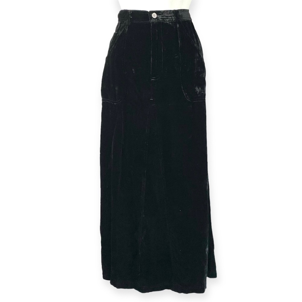 J Jill Black Crushed Velvet Maxi Skirt Petite 4P Elastic Waist Pockets Boho